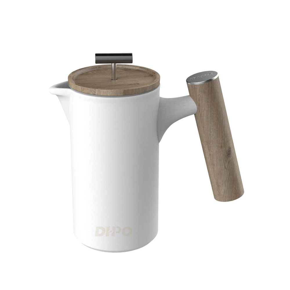 

DHPO 2021 new design 600ml Porcelain/Ceramic pour over coffee French Press with Bamboo Handle and Lid for gift, Black, white, gray, red, blue, green, yellow