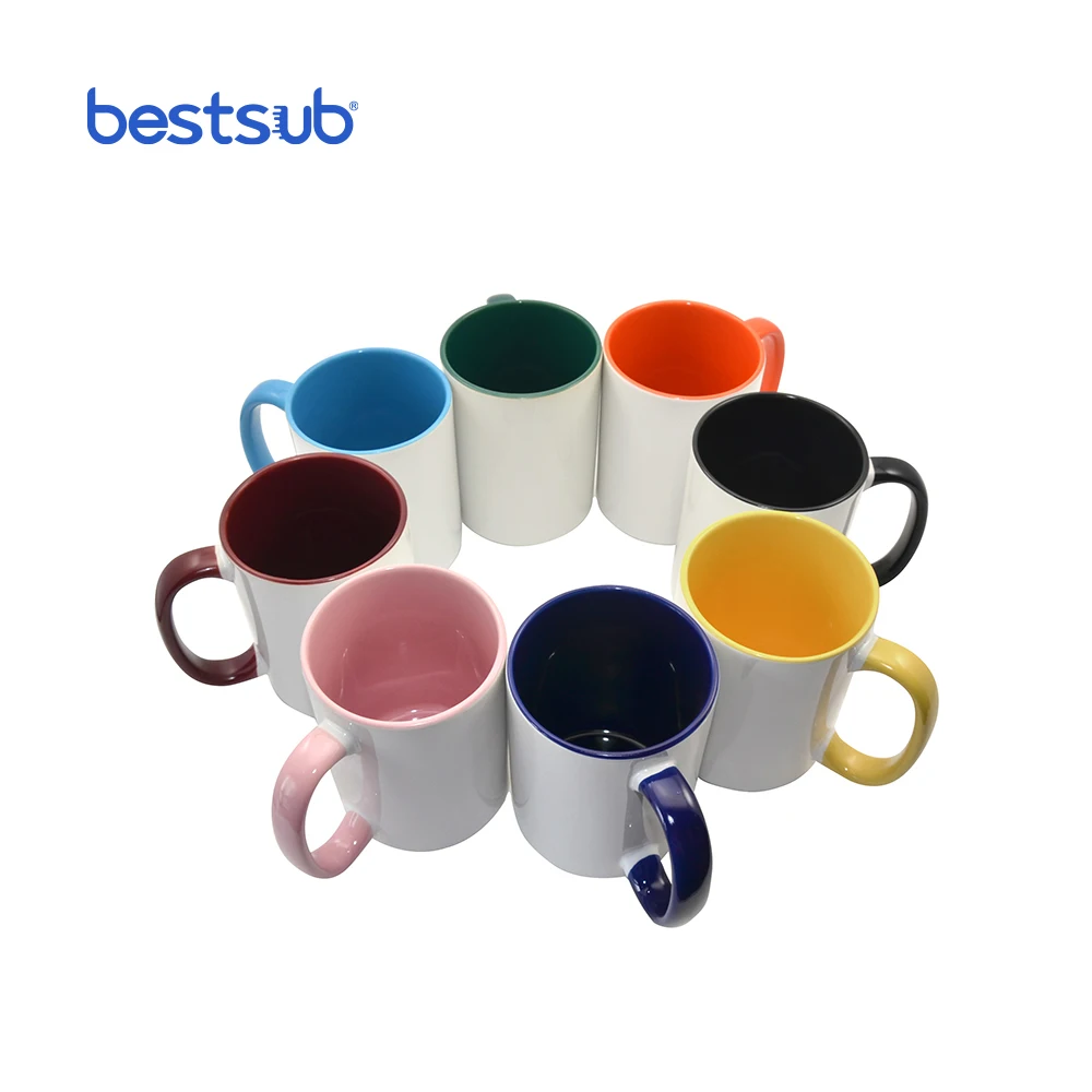 

BestSub Wholesale Heat Transfer Sublimation Products Blanks 15oz Inner Rim Color Ceramic Sublimation Water Coffee Mugs
