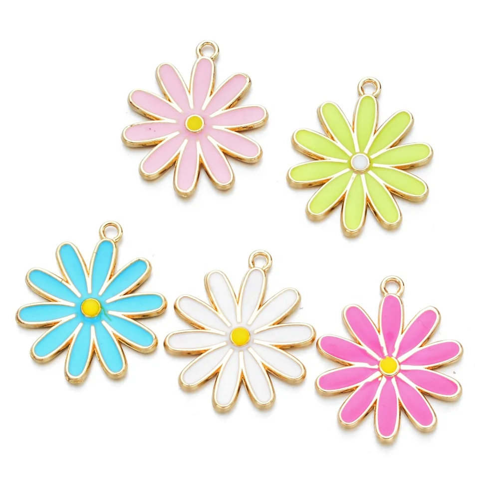 

DIY Wholesale Popular Dropping Oil Daisy Coloful Flower Charms pendant Vintage Handmade Enamel Flower Pendant For Women Making, Picture show