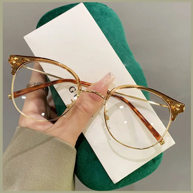 

0541 Retro Oversized Round Metal Glasses Frame Women Clear Anti Blue Ray TR90 Eyeglasses Frame Men Optical Frame