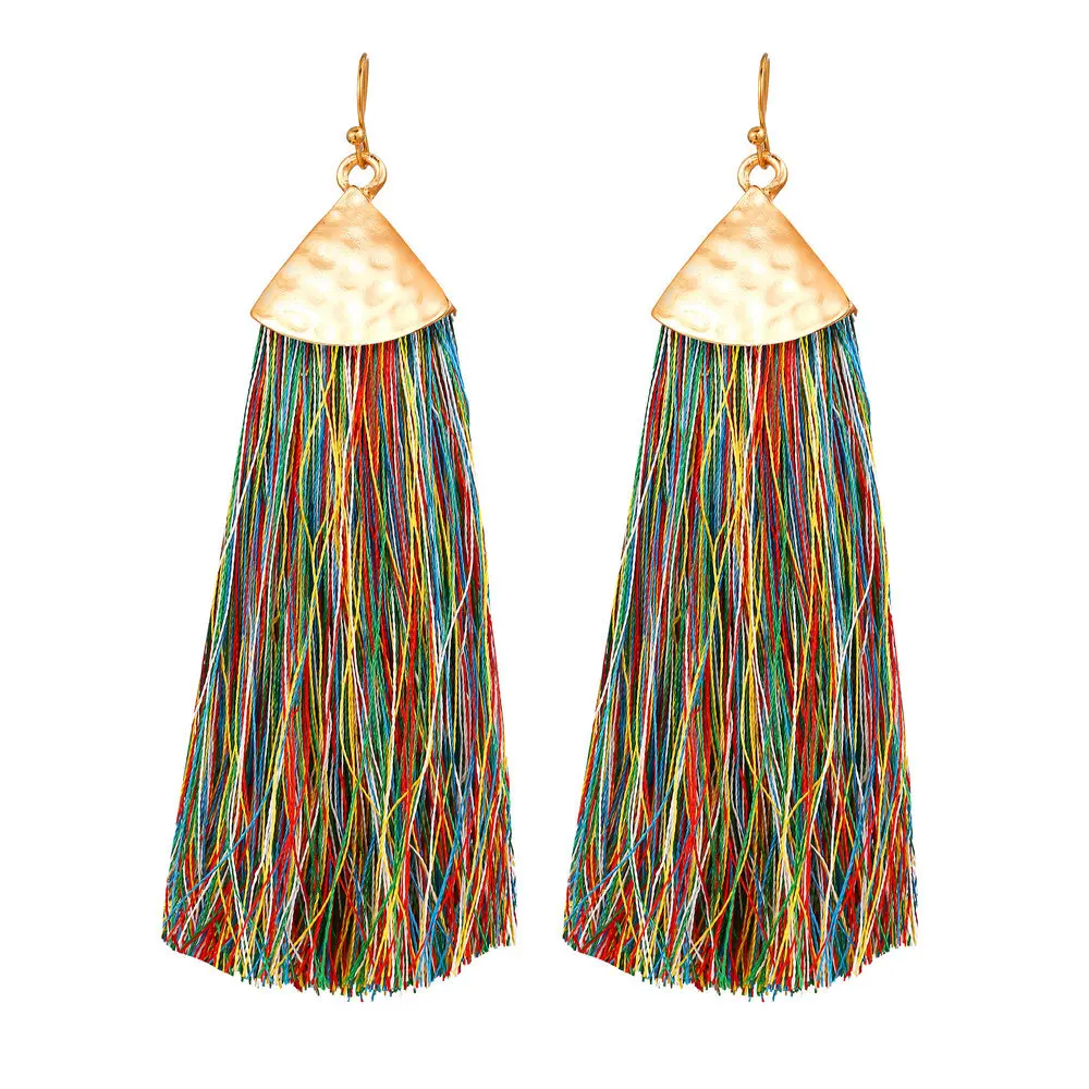 

Fashion Handmade Layered Trendy Fashion Statement Vintage Silk Long Tassel Earrings For Women Wholesales