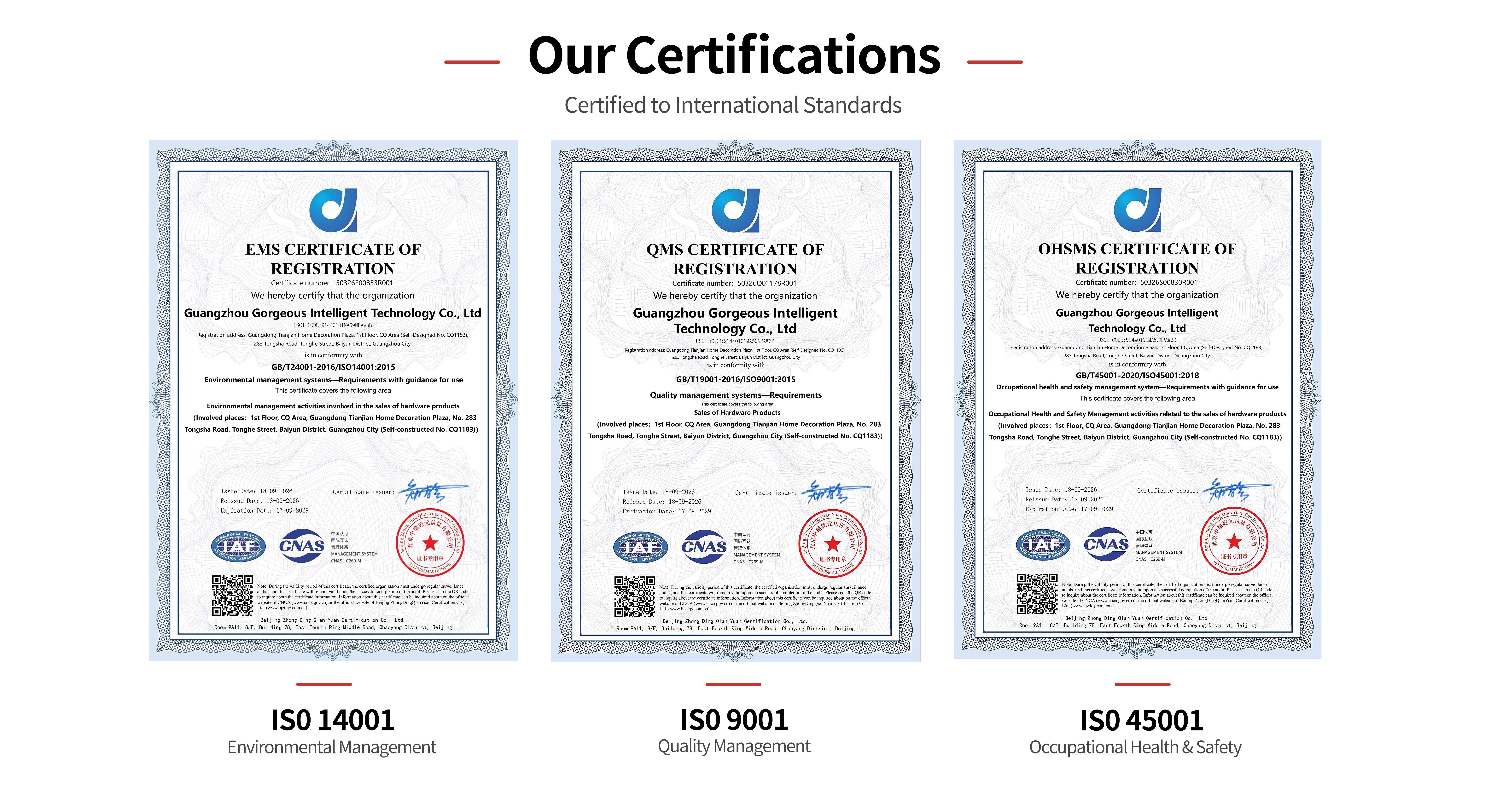 ISO 9001 certified cutlery tray manufacturer - Gorgeous Hardware certifications