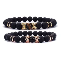 

Black Natural Stone Onyx Bracelet Men Copper Micro Pave Cubic Zirconia Imperial Crown Charms Bracelets