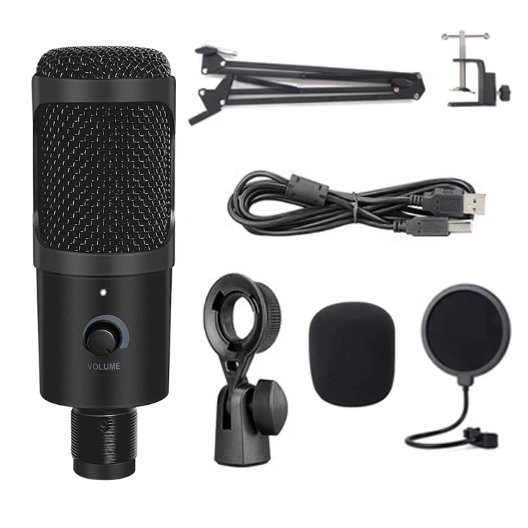 

USB Desktop Microphone with Volume Button Plug and Play Condenser Computer PC Laptop Gaming Streaming