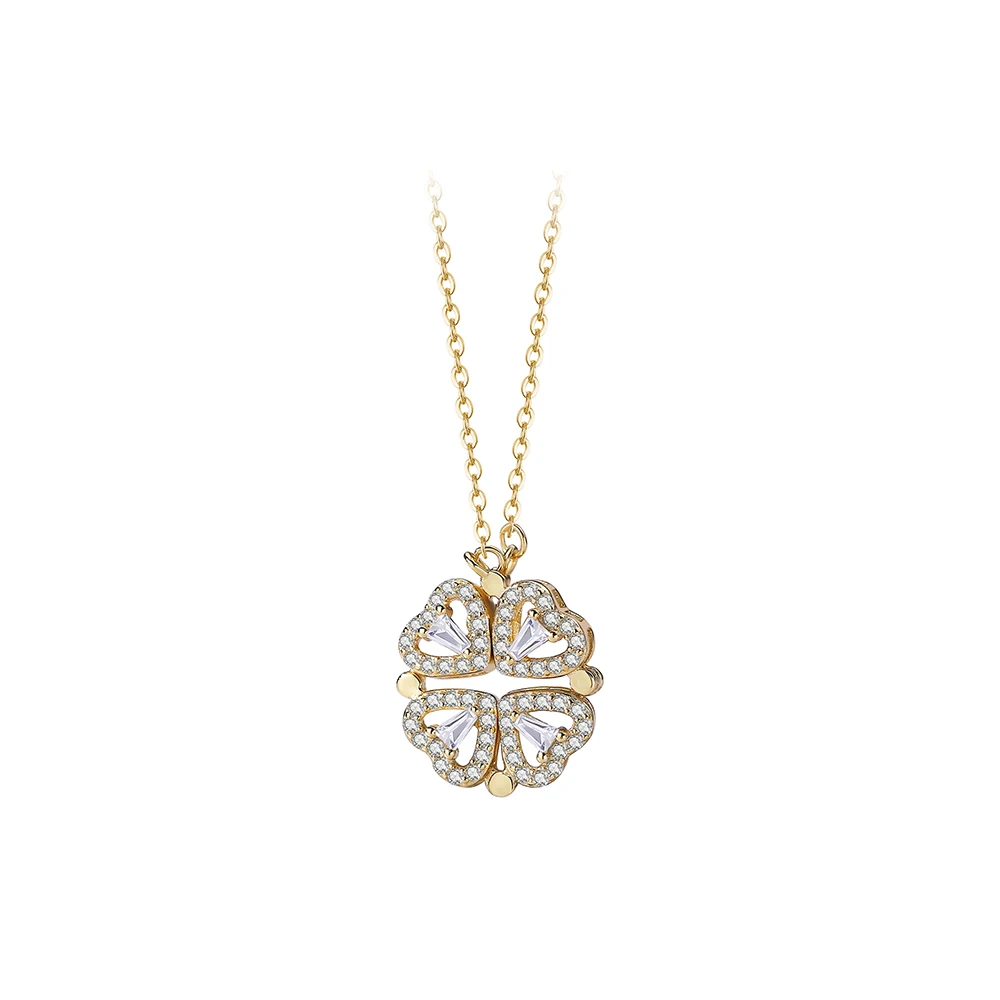 

Trending Jewelry for 2023 Luxury Zirconia Four Leaf Clover Four Love Heart Pendant Necklace