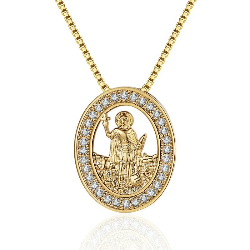 

High Quality Christian Jesus Cross Amulet Religious Pendant Necklace Plated 18K Necklace Jewelry for Men Women, Yellow