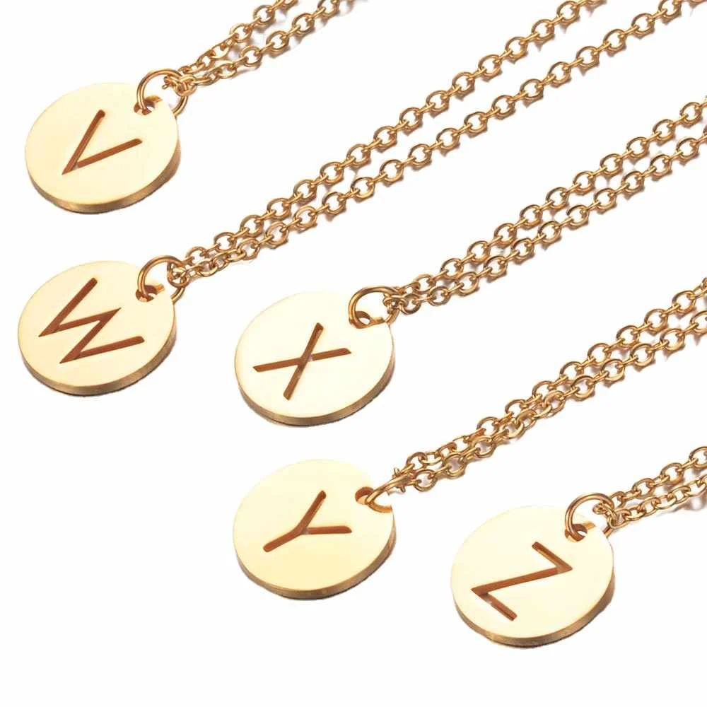 

Gold Plated Custom Jewelry Personal Gift Stainless Steel 26 Letter Pendant Initial Link Chain Necklace, Gold color