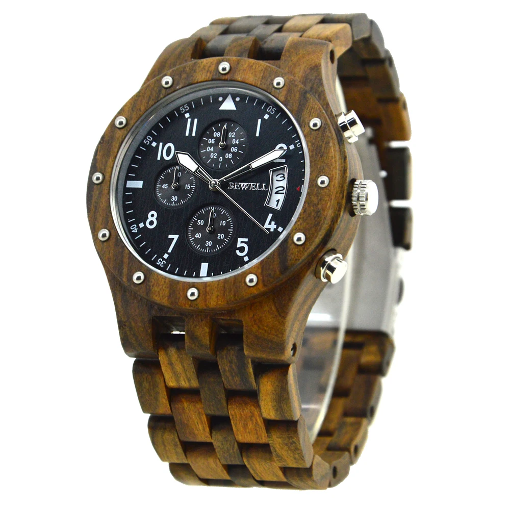 

Amazon Top Seller Custom Bewell Wooden Watch Men Watch Luxury Chronograph Watch, Ebony wood, zebra, red sandalwood etc