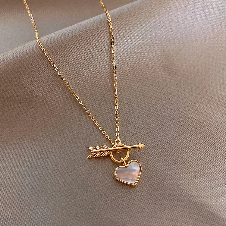 

Ins Simple Exquisite Cupid Arrow Shell Love Heart Pendant Necklace Female Stone Crystal Clavicle Chain Neck Chains For Women