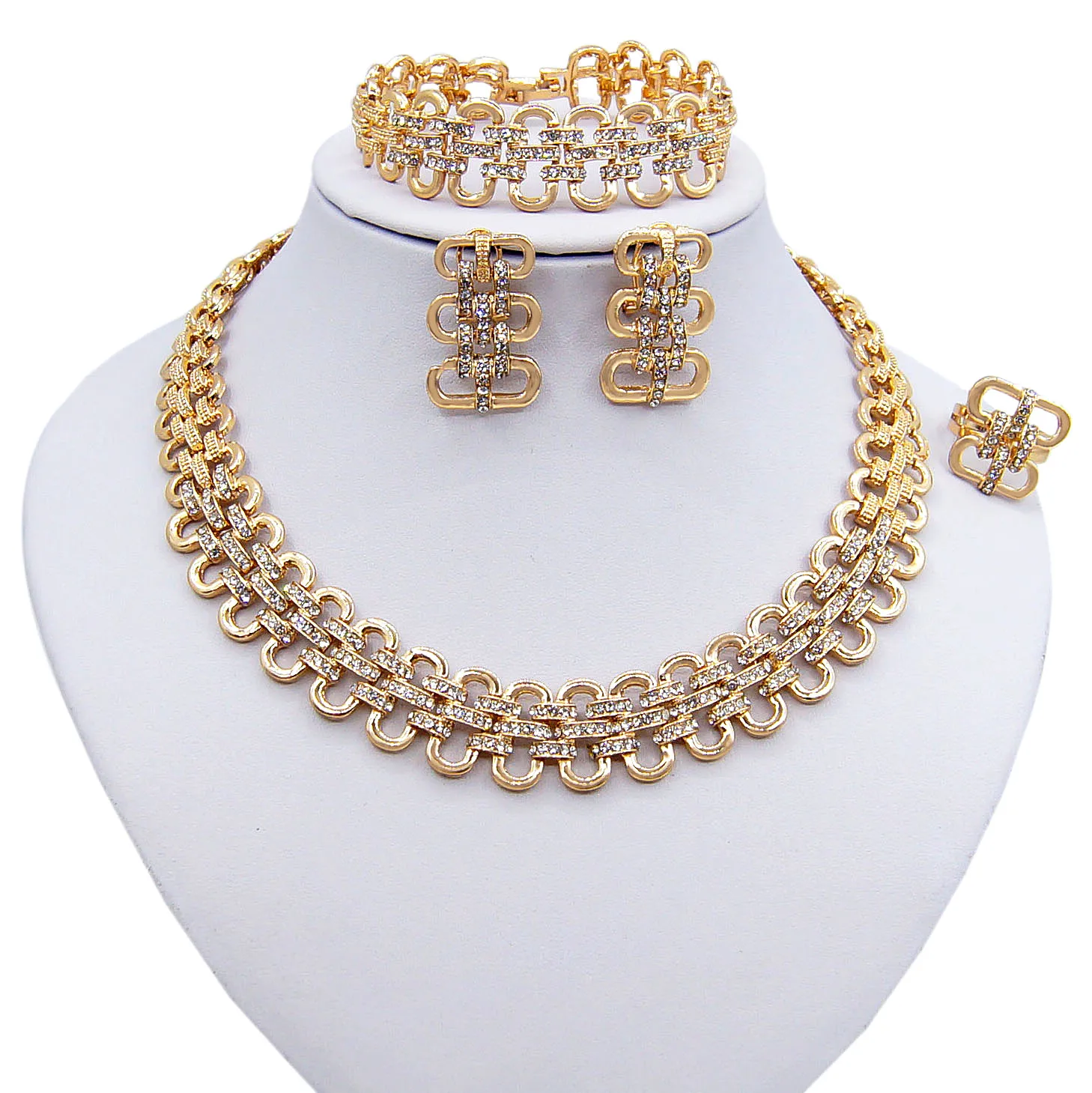 

Ladies Wedding Alloy 18k Gold Plating Jewelry Set Fashion Clothing Accessories Buckle Bracelet Indian New Diamond Jewelry Sets