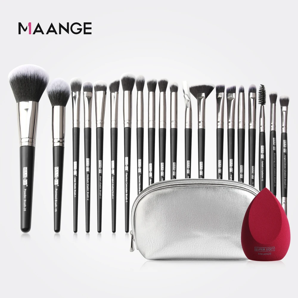 

Pro 20 pcs Makeup brushes set + Bag + Sponge Beauty Powder Foundation Eyeshadow Make up Brush With Natural Hair