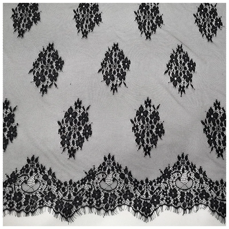 

Fancy bridal dress black chantilly fabric lace embroidery, Accept customized color