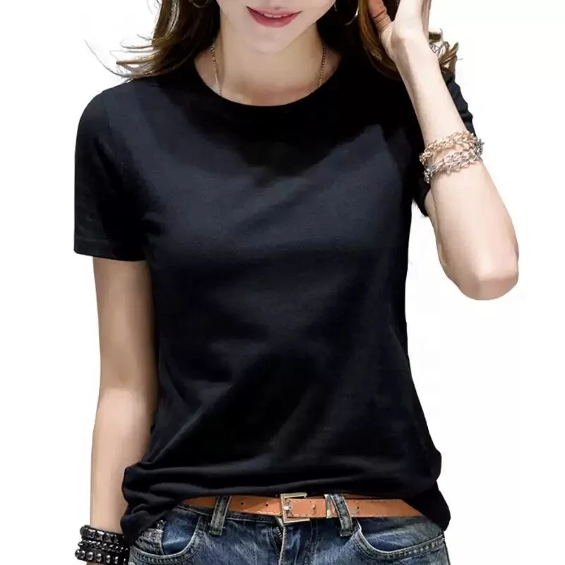 

High Quality 220 Gsm Cotton Breathable T Shirt Plain Women Collar T-shirt