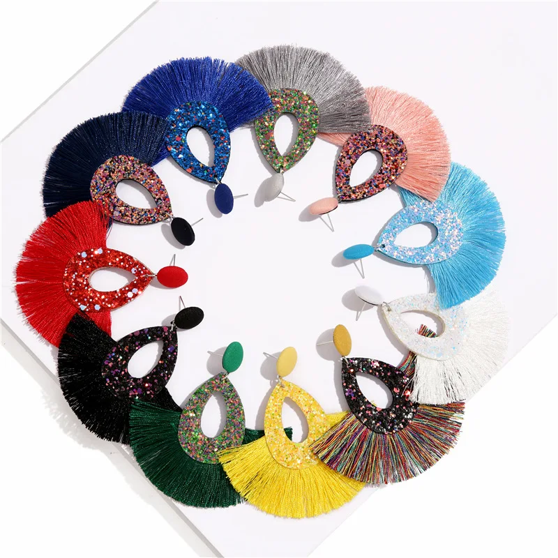 

hot new fashion Bohemian jewelry boho statement hollow round tassel earrings for women, As pic