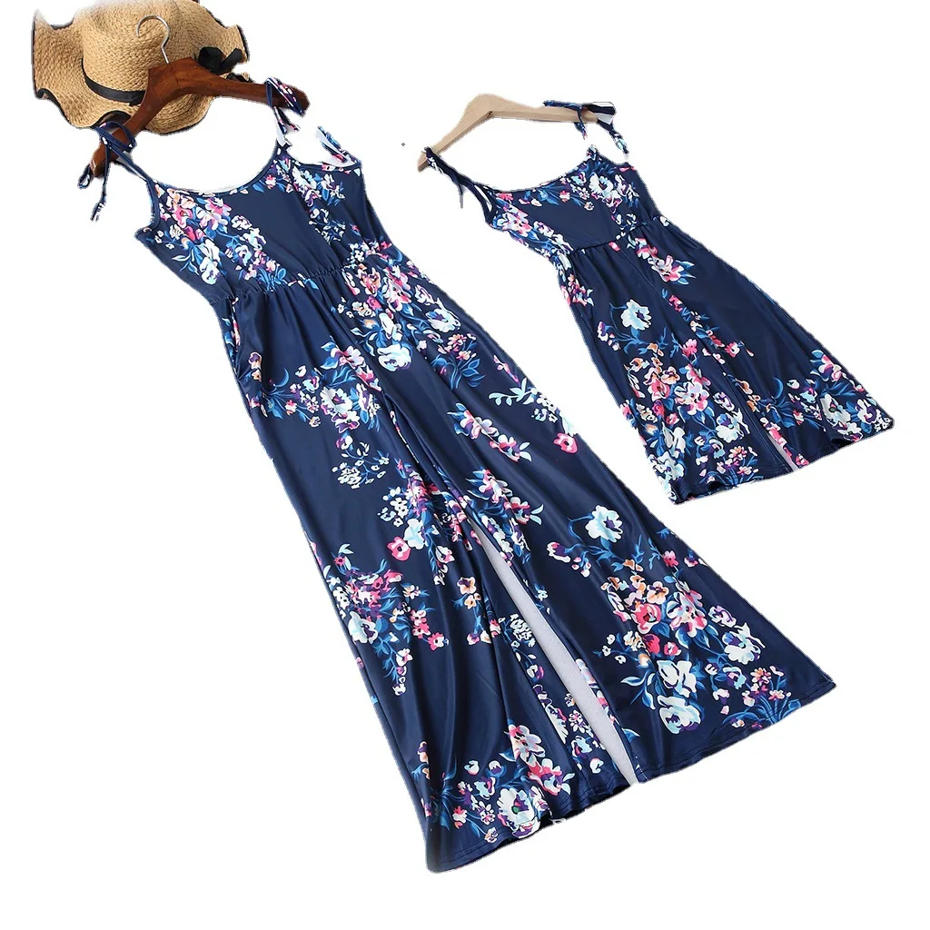 

Floral Condole belt Jumpsuit Mother and Daughter Matching Outfits mommy and me jumpsuits Deep V sling Jumpsuit, Picture shows