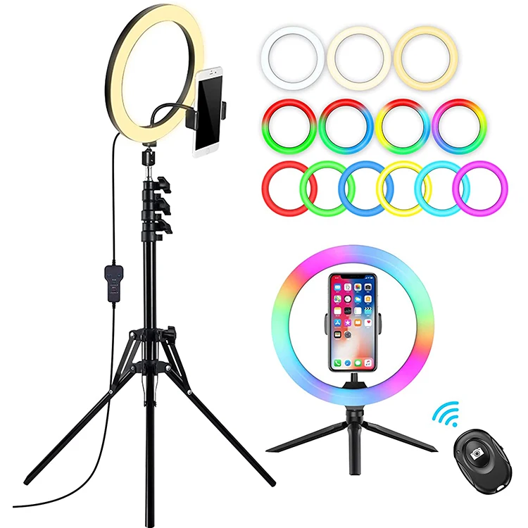 

ready to ship 10inch Foldable makeup RGB LED circle tik tok hot phone selfie ring light