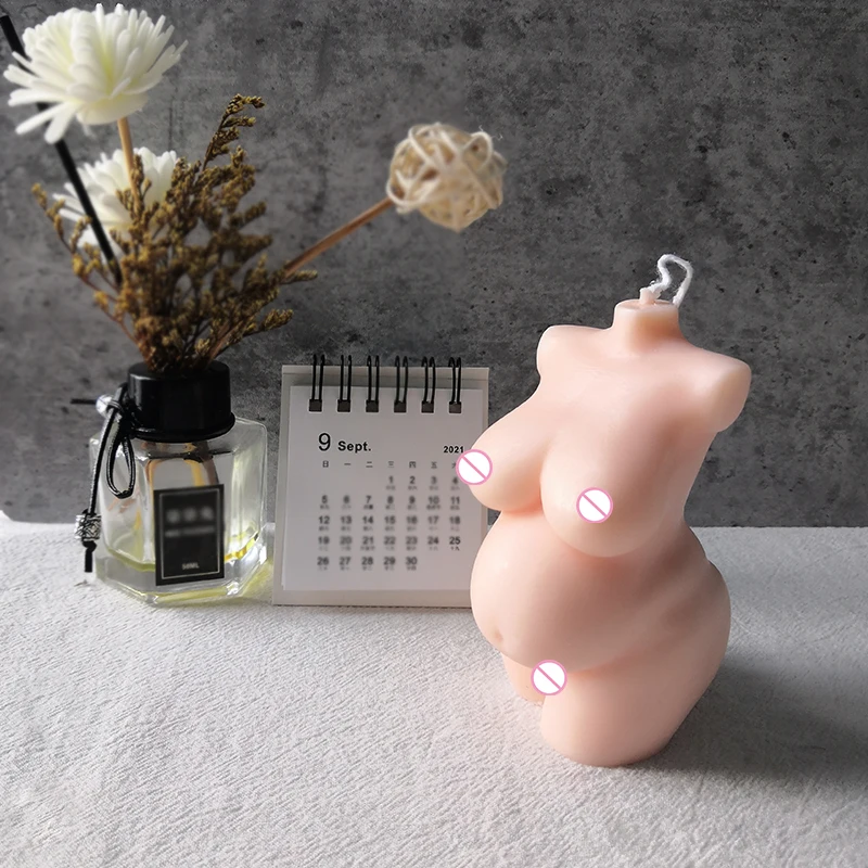 

J173 New Design Scented Soy Pregnant Women Naked Body Curvy Torso Candle Mold Breastfeeding Female Candle Silicone Molds, White