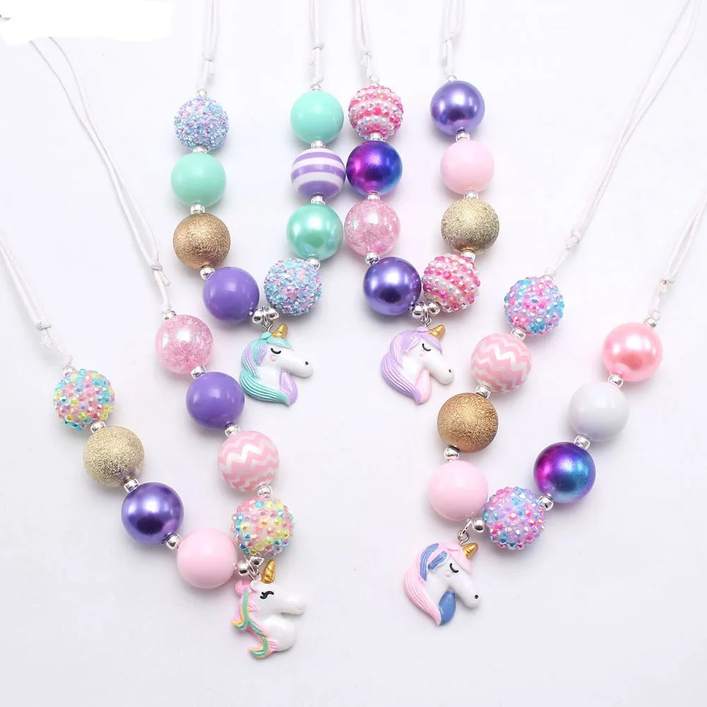 

JM Pinkly Love Unicorn Beaded Necklace Jewelry Cute Dress up Children Party Gift little Kids Adjustable Rope