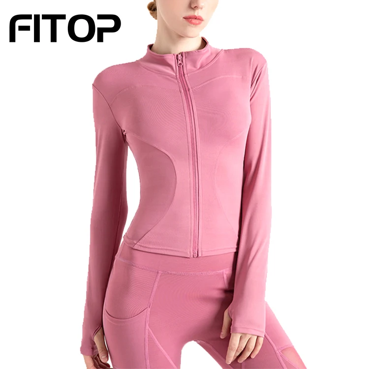 

Long Sleeve Yoga Zip 3D Cutting Stylish Stand Collar Design Jackets Women, Multi-color