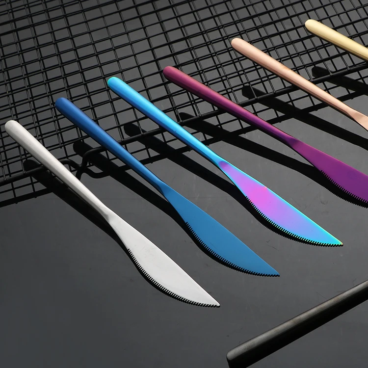 

Reusable Korean Style Metal Knives Colorful Stainless Steel 410 Dinner Steak Knife