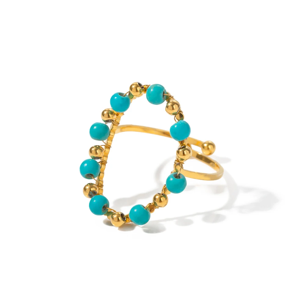 

Natural Stone Open Ring 18K PVD Gold Plated Stainless Steel Turquoise Stone Finger Ring Fashion Women Jewelry