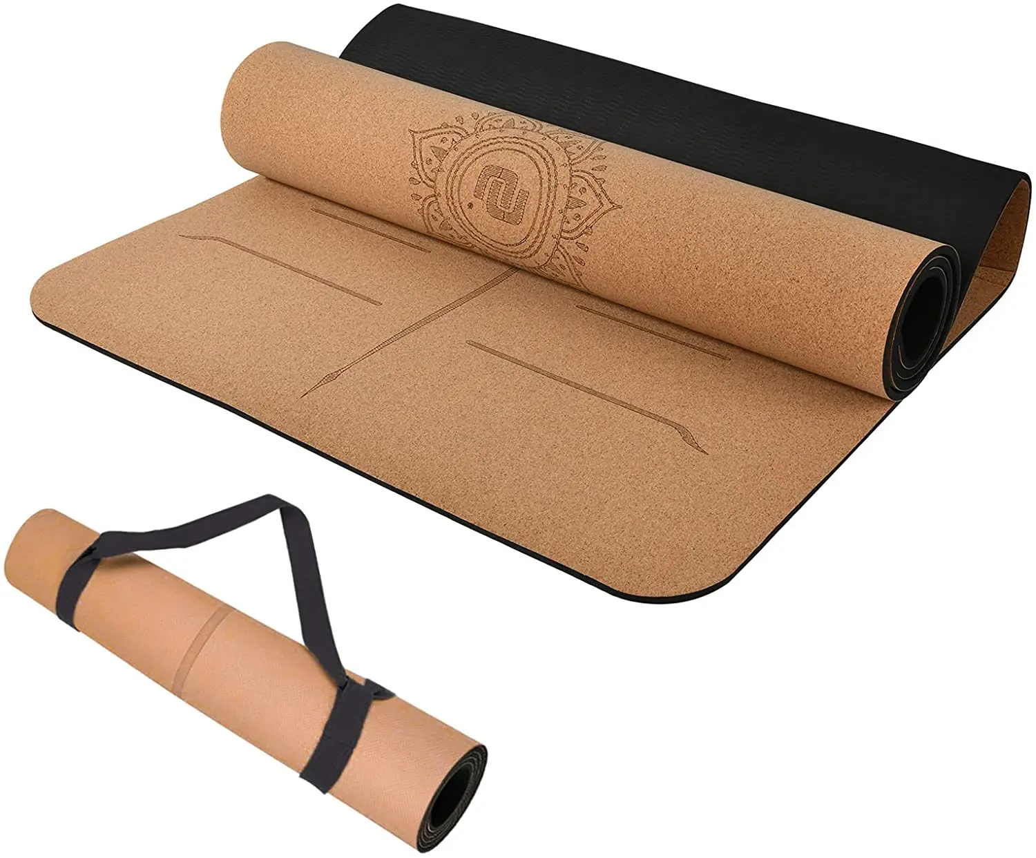 

high quality no slip nice price pu natural rubber cork 4mm thickness digital printed pattern foam yoga mat for adult, Customized color