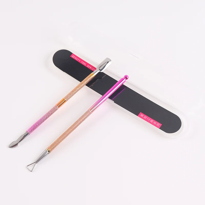 

2pcs Professional Stainless Steel Titanium Customized Nail Trimmer Gel Polish Cuticle Pusher And Remover OEM, Colorful,custom