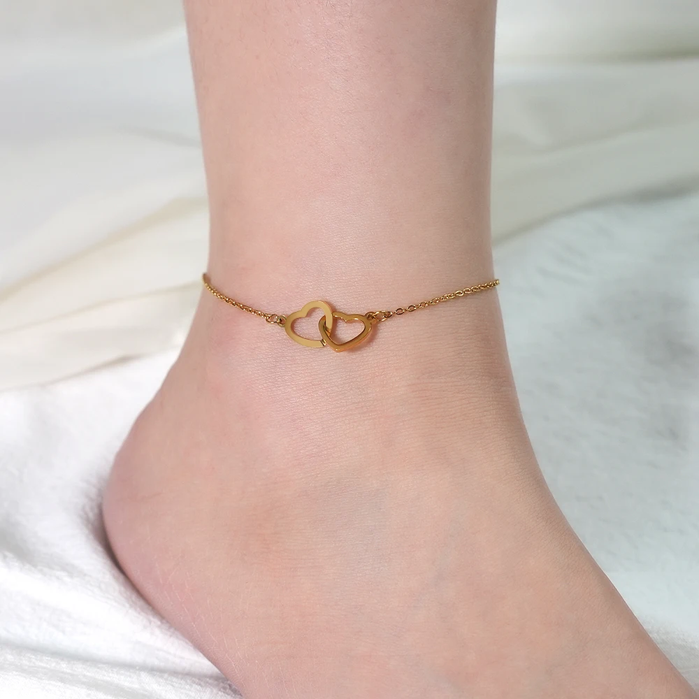 

Summer new creative mirror stainless steel double love couple anklet