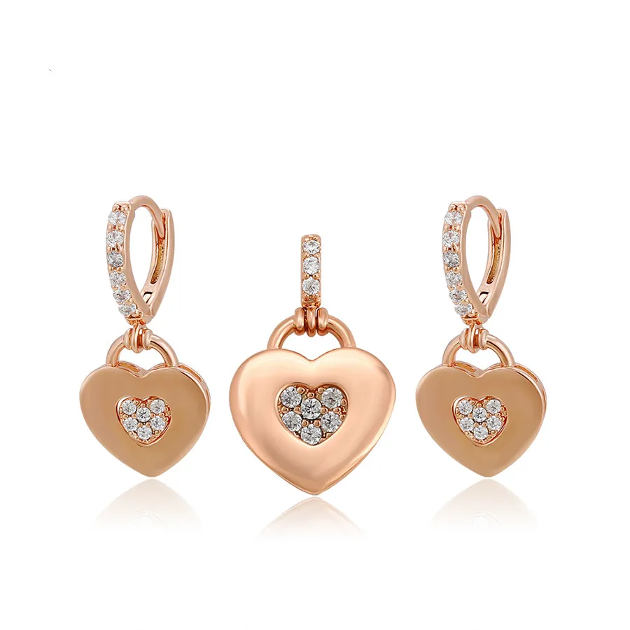 

A00725425 xuping jewelry trendy simple and elegant heart-shaped lock rose gold jewelry set with diamonds