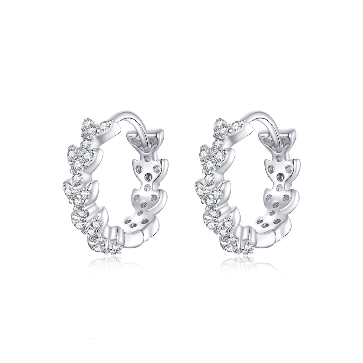 

BAMOER Dazzling Hoop Earrings for Women Cubic Zirconia Leaf Round Ear Hoops 925 Sterling Silver Fashion Jewelry Bijoux BSE150