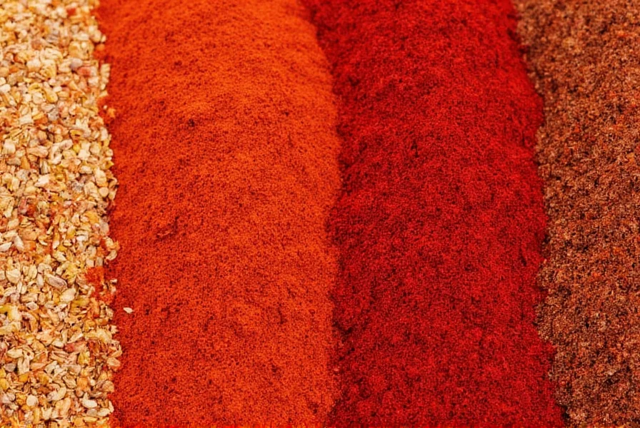 Close-up comparison of paprika and cayenne powder showing color differences between the two spices