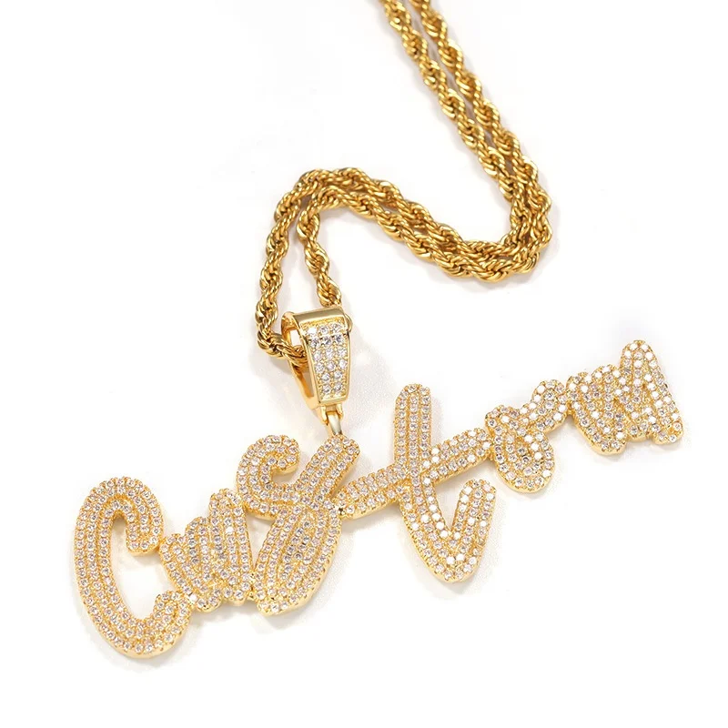 

Europe New Arrive DIY Zircon Letter Name Customized Pendant Full Rhinestone Chain Hip Hop Necklace, As photo