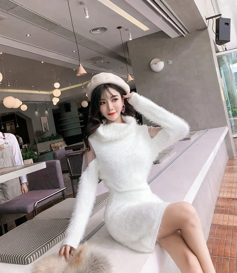 

B61943A Wholesale new arrival fashion off the shoulder comfy woman sweater, Pink/white