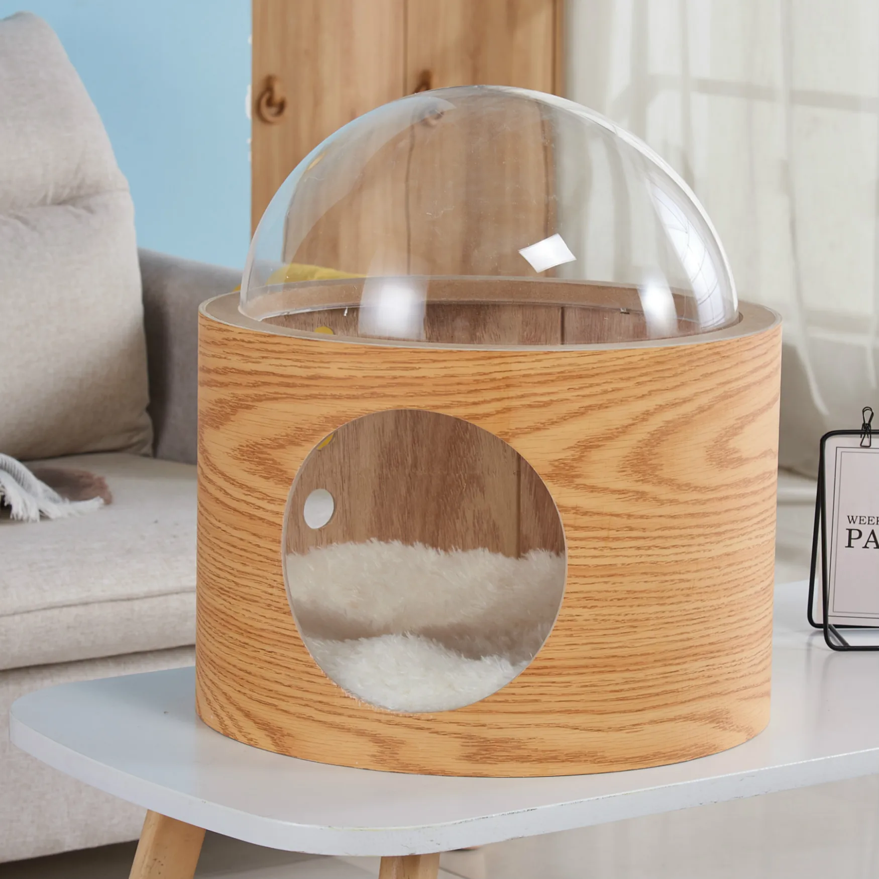 

Wholesale Luxury Indoor Wooden Enclosed Cat Winter Box Bed Capsule House
