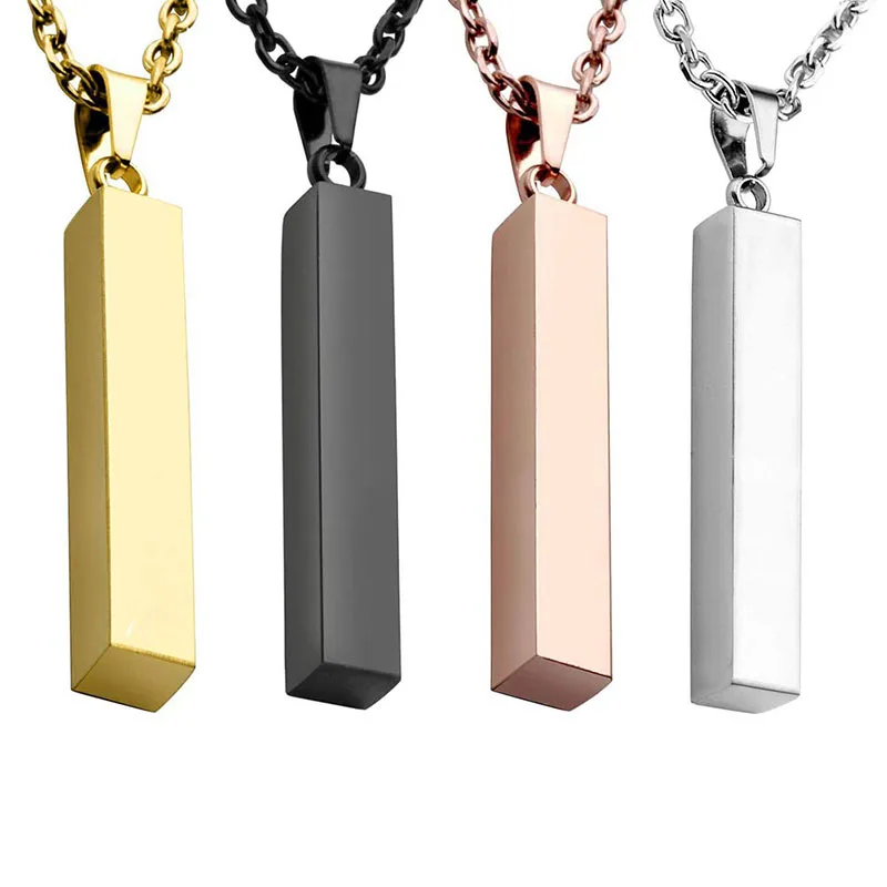 

Personalized Jewelry Solid Blank Bar Rectangular Engravable Stainless Steel Pendant Necklace for Women Gift, Silver ,gold, rose gold,black