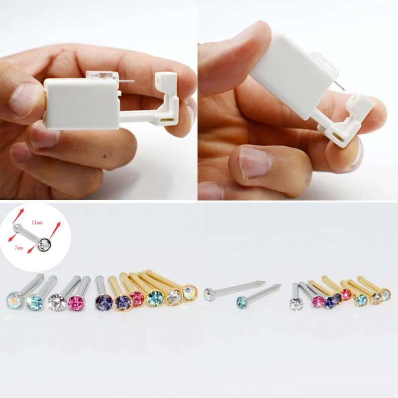 316L Stainless Steel Disposable Safe Sterile Nose Studs Piercing With Gun Tool Machine