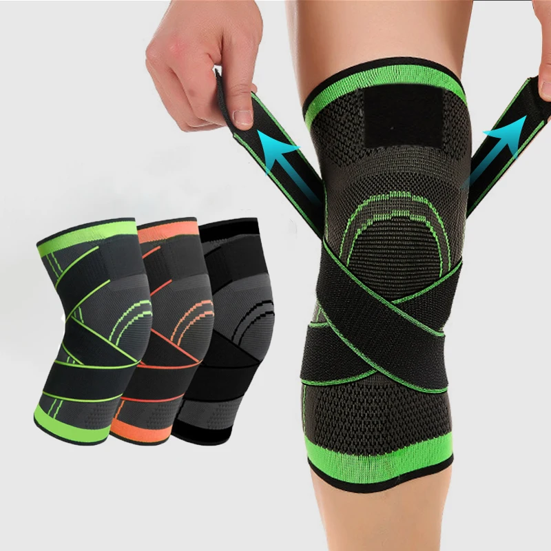 

Kneelet Multi-color Compression Adjustable Volleyball Knee Support Breathable Sleeve Knee Pads Braces, Orange/green/black