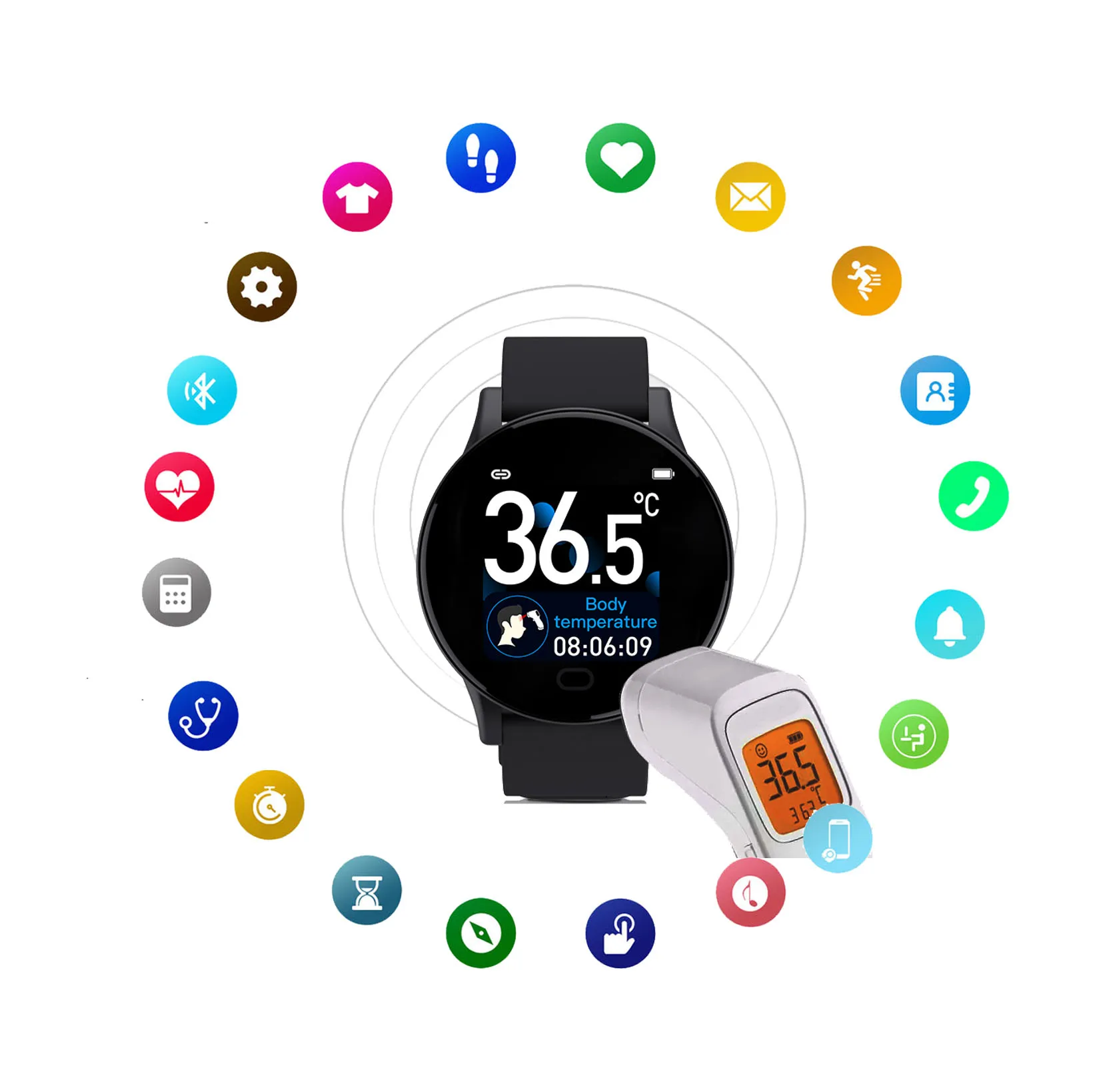 

2020 brand custom logo watch body temperature ip67 waterproof black hand smart watches for men