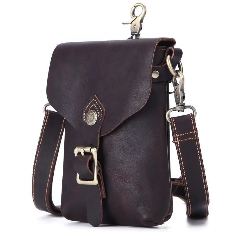 

Andong Leather Shoulder Bag for Men Genuine Cow Leather Sing Bags Man Cool Retro Fashion Belt Waist Bags Crazy Horse Leather