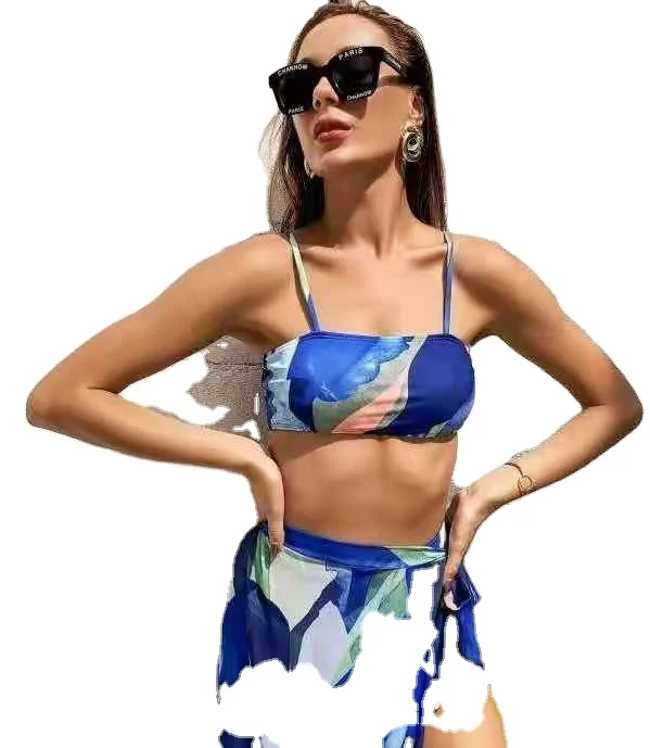 

Fashion hot sale three piece push up swimwear cover ups beach wear beach dress bandeau bikini custom swimwear women beach wear, Picture showed