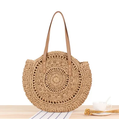 

Hot Sale Handmade Round Straw Bag Travel Beach Handbag Women Summer Beach Shoulder Tote Bag
