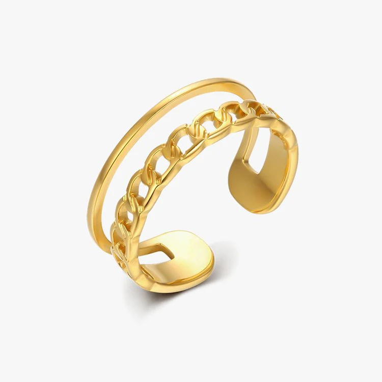 

Double chain hollow ring half chain cuban link ring plain ring for women autumn/winter anillos cubano, Optional as picture,or customized