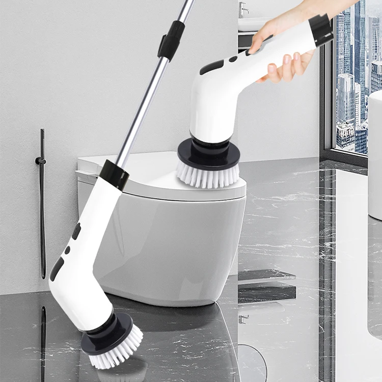 

New Cordless Shower Cleaning Brush 8 Replacement Head Electric Spin Scrubber with Extension Arm for Bathtub Grout Tile Floor