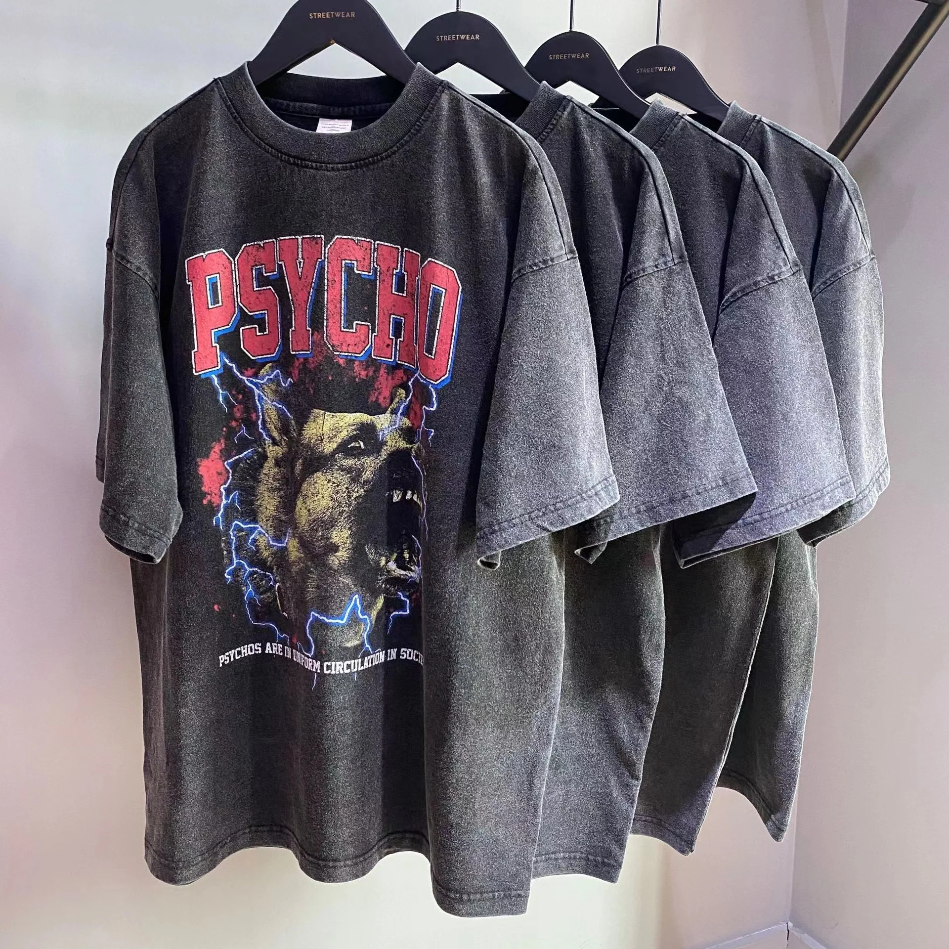 

2022 Summer High Quality Streetwear Black Short Sleeve Oversized Hip Hop Acid Wash Men's T-shirt