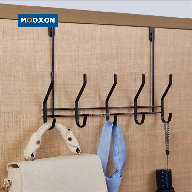 

Bedroom Home Accessories Metal Garment Hook Organizer Coat Clothes Over The Door Hanger Towel Clothing Storage Rack, Black/white