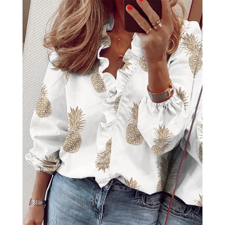 

2021 Summer Puff Long Sleeve Women Blouses Elegant Ruffles Tank Top Blouse Various Styles Women's Blouses & Shirts, 29 colors