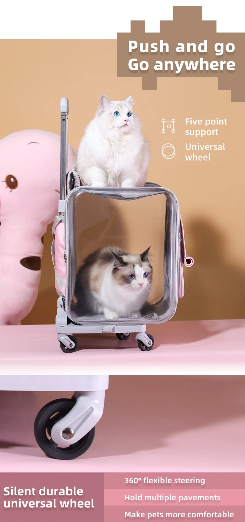 Petseek Cat Backpack Cat Carrier Cage Trolley Wheeled Trolley Large Pet