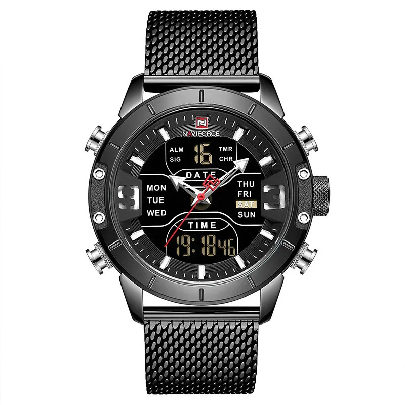 

NF-9153 3ATM Waterproof Double Screen With Fashion Alarm Clock Calendar Business Quartz Electronic Men's Wristwatch