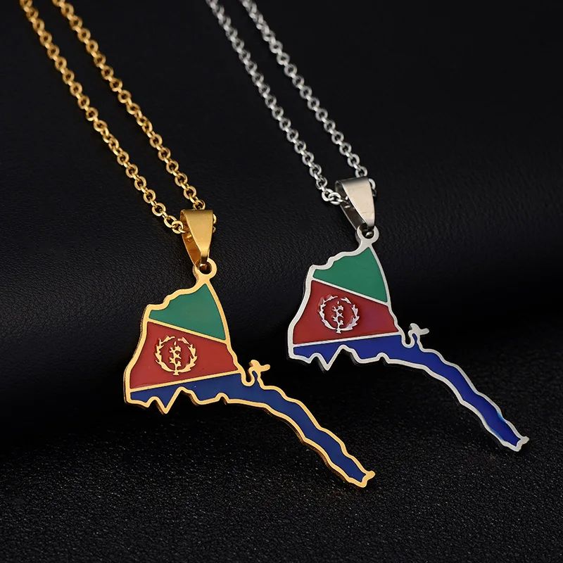 

Hot selling African Eritrea map necklace stainless steel color drop oil pendant necklace vintage fashion