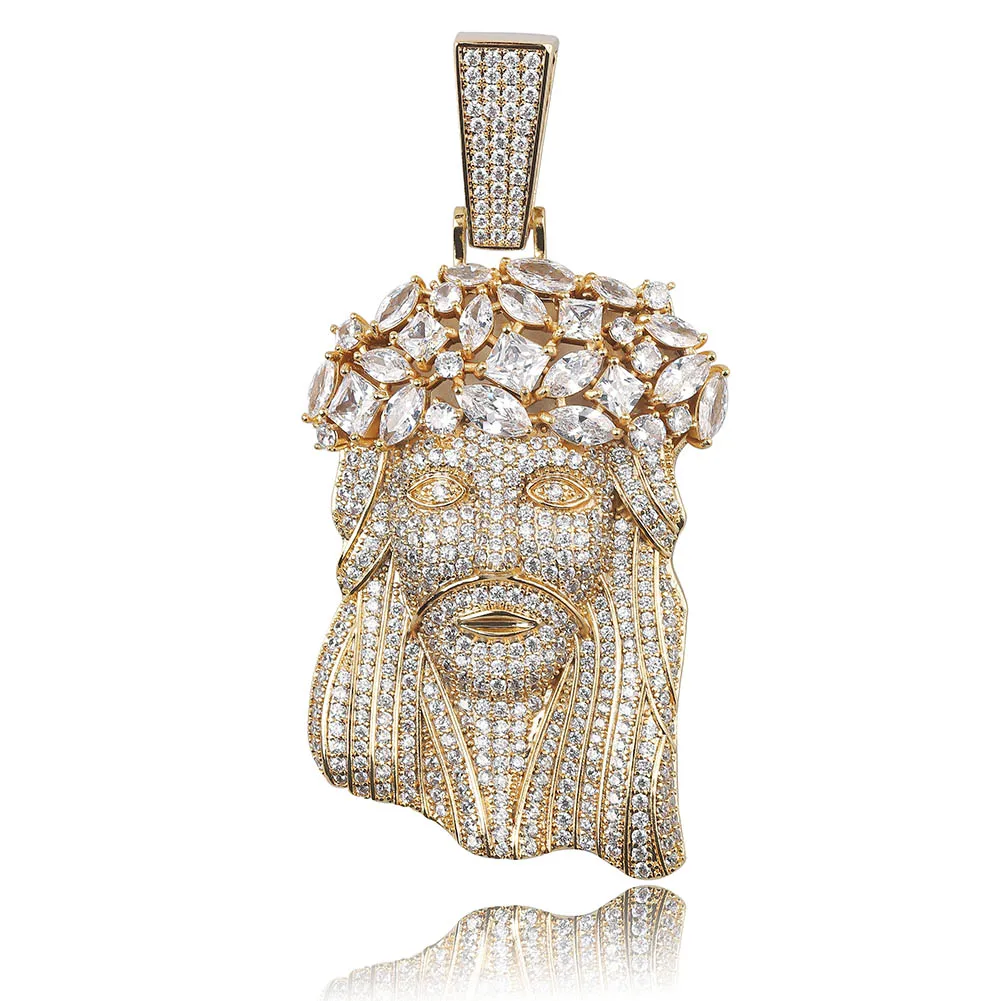 

2019 Newest 14k gold plated Rattan corolla Jesus religious faith Christianity pendant necklace hip hop iced out jesus pendant, Gold, silver